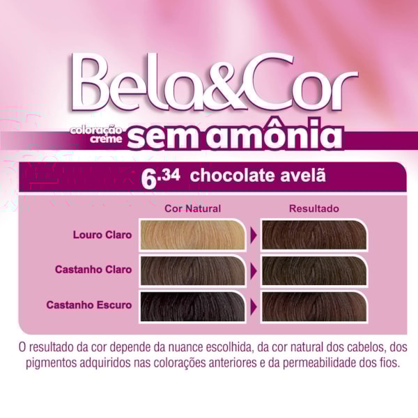 Coloração Bela&Cor Sem Amônia - 6.34 Chocolate Avelã-f32ec9d9-638c-4593-b6dc-29190b7b7be2
