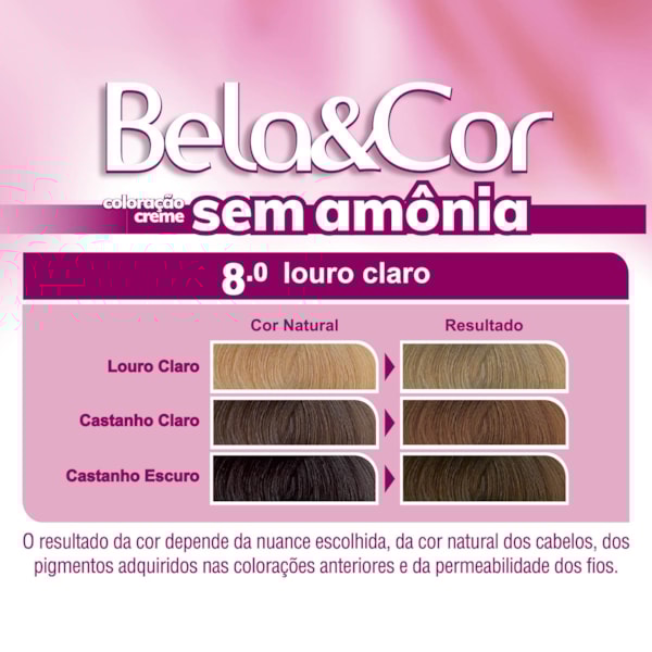 Coloração Bela&Cor Sem Amônia - 8.0 Louro Claro-75674b2f-f97c-468a-b8d7-fcd803ab0a25