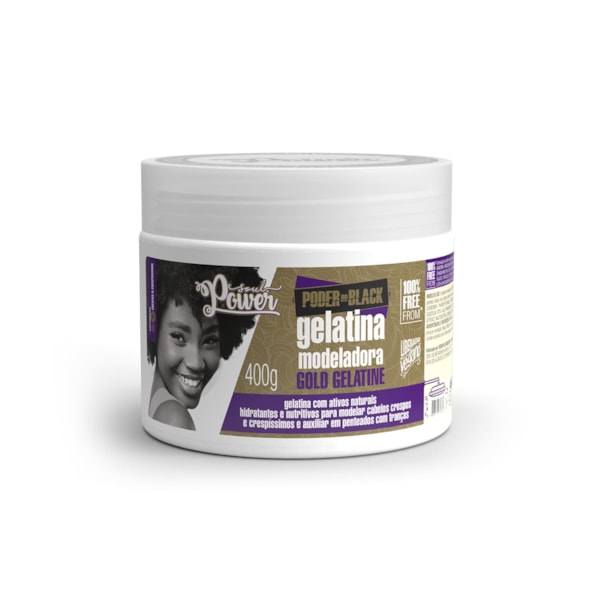 Gelatina Modeladora Black Gold Gelatine Soul Power - Facilita Finalizações e Penteados em Cabelos Crespos - 400g-87e76571-2457-450b-a20b-e623dd57129a