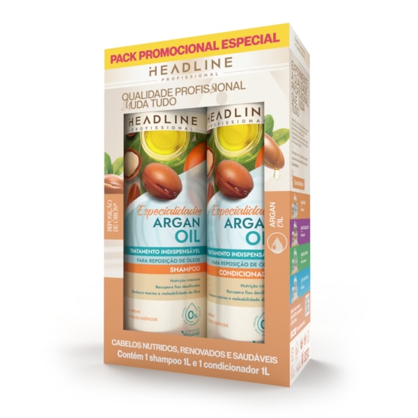 Kit Shampoo e Condicionador Argan Oil - Nutrição e Restauração Intensiva - HEADLINE Especialidades - 1L-8d457c8d-b687-47ca-956c-6393578253a5