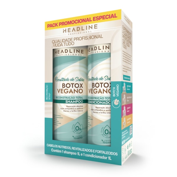 Kit Shampoo e Condicionador Botox Vegano - Reconstrução Total - HEADLINE Resultado de Salão - 1L-b6603177-3ee1-4c5c-bff1-3c79ea39afb9