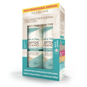 Kit Shampoo e Condicionador Botox Vegano - Reconstrução Total - HEADLINE Resultado de Salão - 500ml