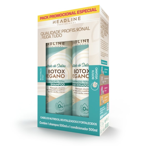 Kit Shampoo e Condicionador Botox Vegano - Reconstrução Total - HEADLINE Resultado de Salão - 500ml-0e8cd9c9-ff17-49e7-929c-8ae49879eaa2