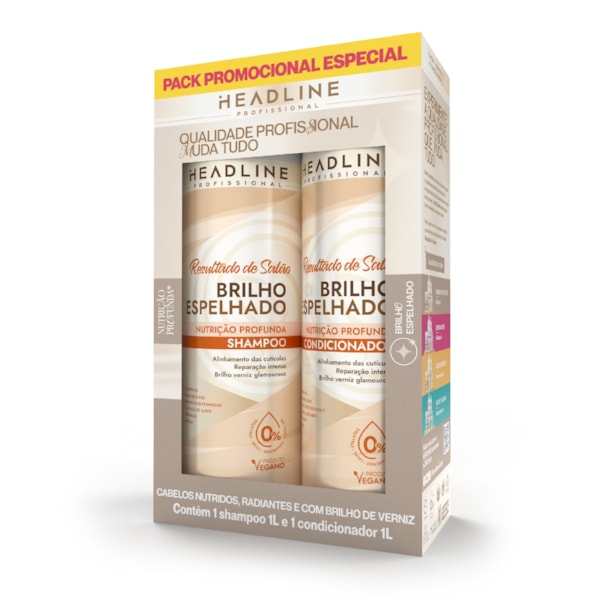 Kit Shampoo e Condicionador Brilho Espelhado - Nutrição Profunda - HEADLINE Resultado de Salão - 1L-67803ff6-3350-4fbe-9437-2dedef05ed0b