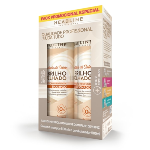 Kit Shampoo e Condicionador Brilho Espelhado - Nutrição Profunda - HEADLINE Resultado de Salão - 500ml-1a90885b-7e8f-4733-a7b5-8d80faea0fc9