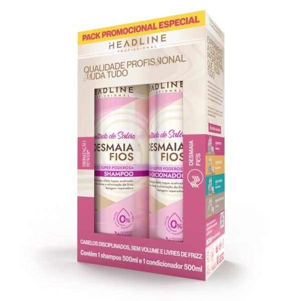 Kit Shampoo e Condicionador Desmaia Fios - Hidratação Super Poderosa - HEADLINE Resultado de Salão - 500ml-2774f6a8-5aee-4821-942c-fcae3d9725f5