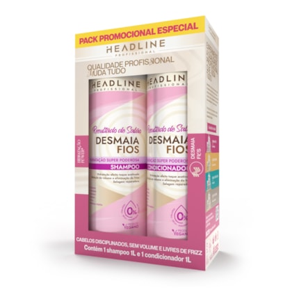 Kit Shampoo e Condicionador Desmaia Fios - Hidratação Super Poderosa - HEADLINE Resultado de Salão  - 1L