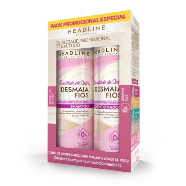 Kit Shampoo e Condicionador Desmaia Fios - Hidratação Super Poderosa - HEADLINE Resultado de Salão  - 1L-d637926c-d51a-46e8-a15c-1044c62ac2a9