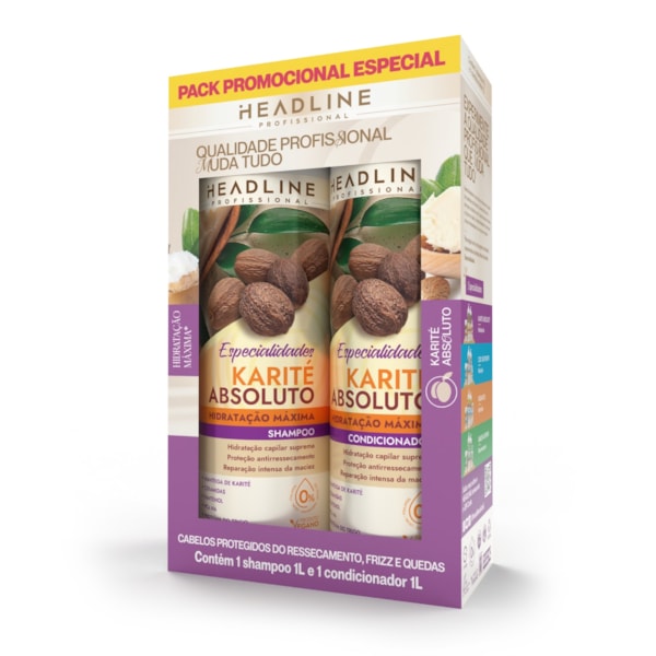 Kit Shampoo e Condicionador Karité - Hidratação Máxima - HEADLINE Especialidades - 1L-6a547411-a761-4998-9b09-1cafded36301