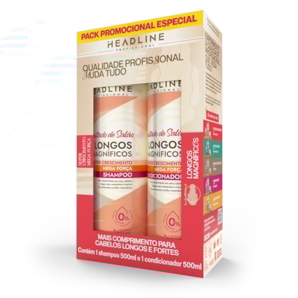 Kit Shampoo e Condicionador Longos Magníficos – Resistência e Comprimento - HEADLINE - 500ml-819b1544-4fce-41c4-9d1c-c7e8e8bad951