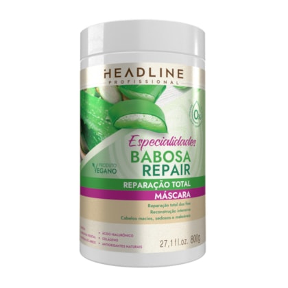 Máscara Babosa Repair - Reconstrução Profunda, Repõe Massa e Recupera Maciez - HEADLINE Especialidades - 800g