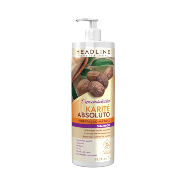 Shampoo Karité Absoluto - Limpa, Hidrata e Repara - HEADLINE Especialidades - 1L-10616c69-93a5-4bdb-9795-4a238ed77160